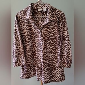 EUC Kim Rogers Animal Print 3/4 Sleeve Button Down Size 1X